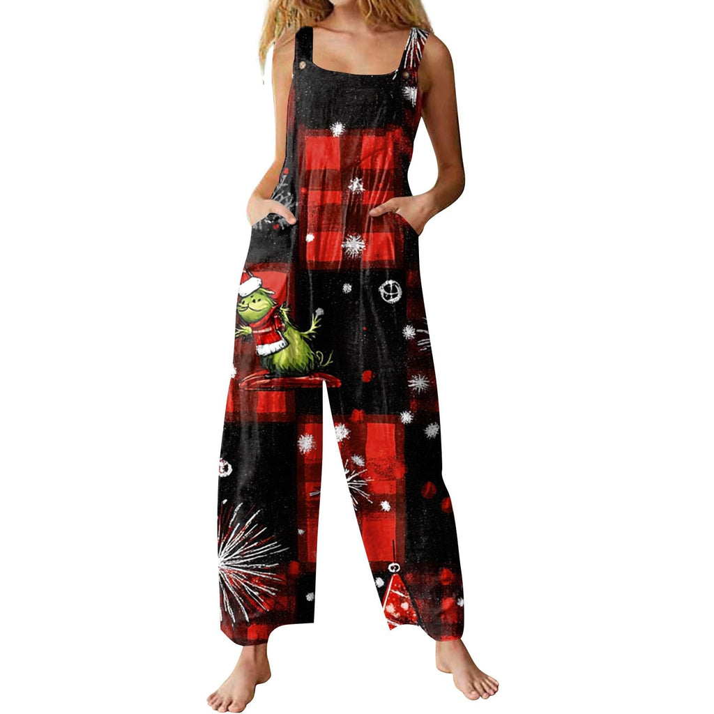 Women's Christmas Romper – Festive One-Piece Jumpsuit with Adjustable Straps