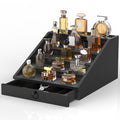 upcessory Wooden Cologne Organizer for Men Enhanced 5 Tier Cologne Stand Shelf Perfume Organizer with Velvet Lined Drawer & Hidden Storage Perfume Display Holder for Dresser Nice Gift (Classy Black)