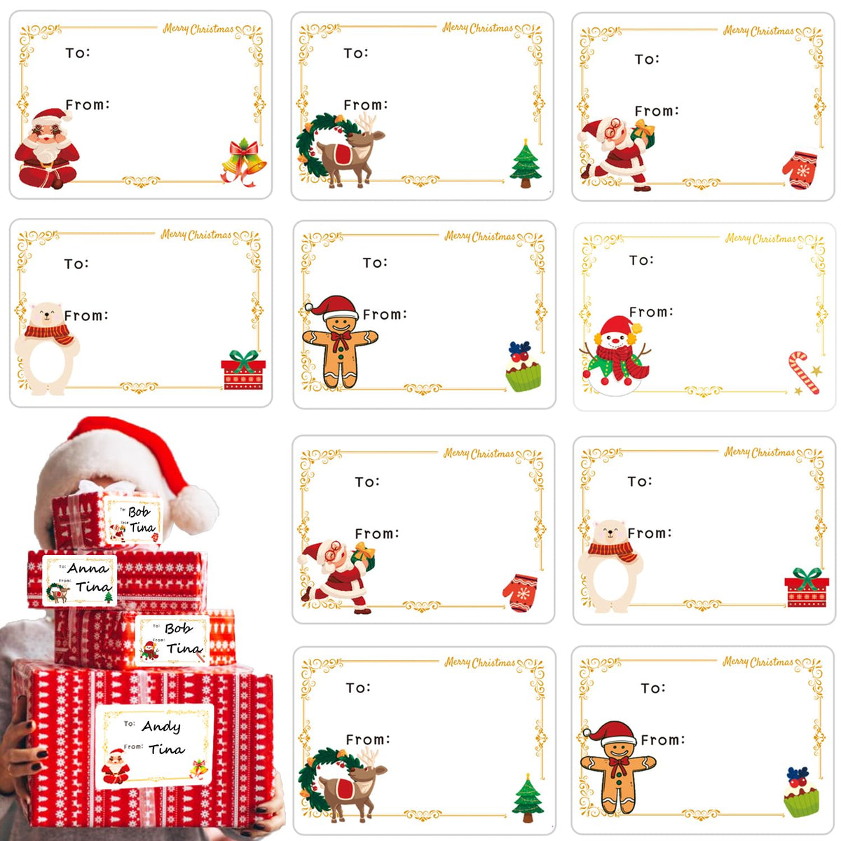 Christmas Gift Tag Stickers – 150 Pcs Self-Adhesive Xmas Labels