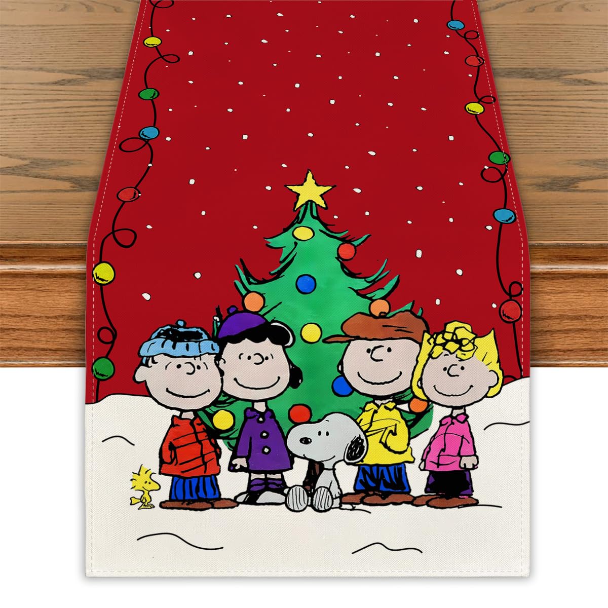 Christmas Table Runner – White Dog Xmas Linen Décor